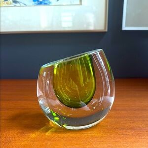 Modern colour drop vase lime Green Glass Art Sculpture made in Poland handblown